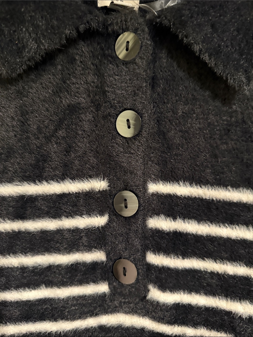 Black & White Striped Fuzzy Polo Top - Picture 2 of 7